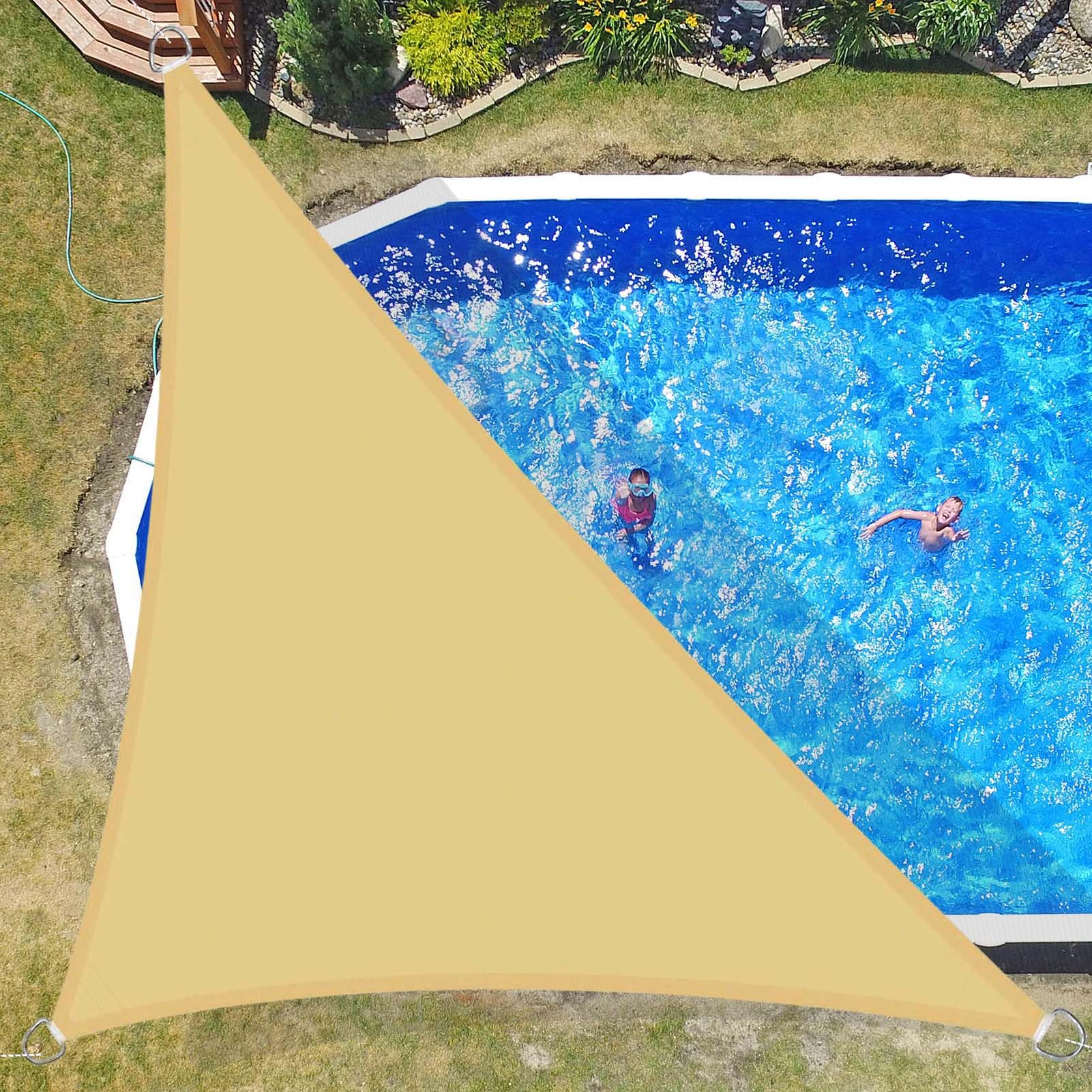 Tenda parasole triangolare impermeabile, 5 x 5 x 7 m, beige, resistente ai raggi UV, per patio, cortile, portico, pergola, protezione solare esterna e soluzione ombreggiante