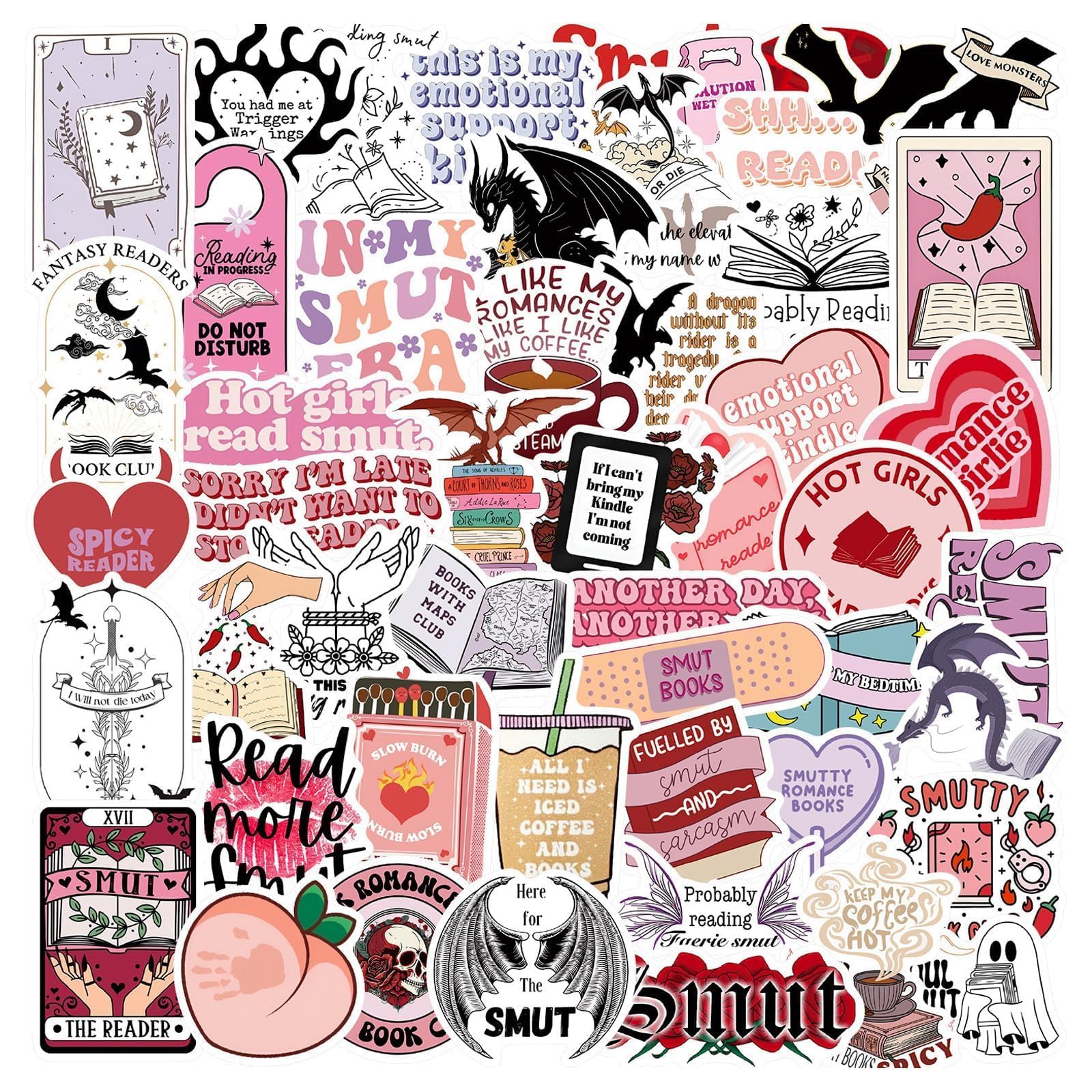 Fjdrsig Mixed Colour 52 Pcs Kindle Stickers,Funny Stickers For Adults,Aesthetic Waterproof Book Sticker,Creativity Bookish Sticker,For Teens And Adults Laptop,Journaling,Computer,Phone,Water Bottle,Scrapbooks
