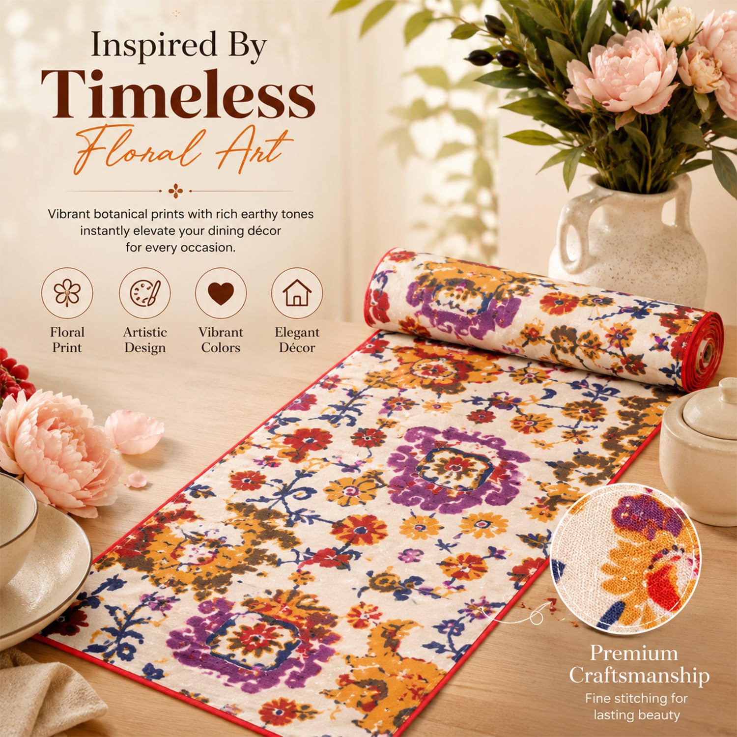 Bilberry Furnishing By Preeti Grover Cotton Paisley Table Runner, 14X72-Inch (Red), X-Small 1