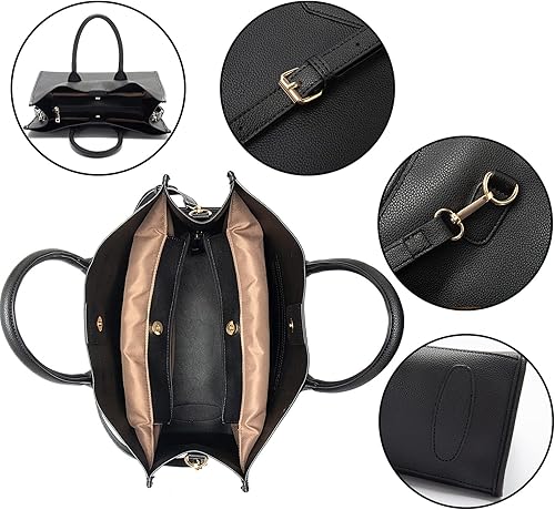 Miniatura 5 de Bolso de mano para mujer, impermeable, de piel sintética, maletín de negocios, gran capacidad, bolso de hombro, bolsa de trabajo de oficina, negro