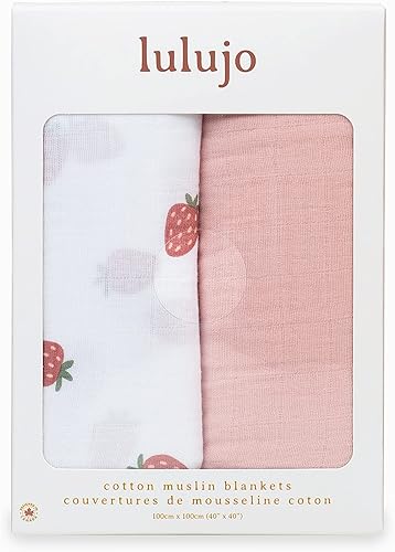 Miniatura 4 de lulujo Juego de manta bohemia de muselina de algodón, paquete de 2 (fresas y zapatillas de ballet)