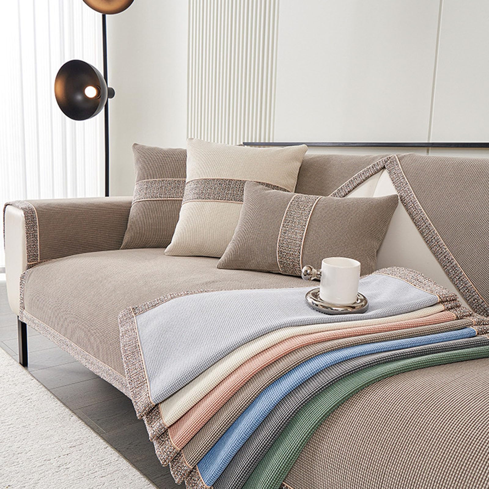 All-Season Antypoślizgowa Szenilowa Sofa Poszewka na Poduszkę Elastyczne Pełne Pokrycie Pokrowce Na Poduszki Na Sofę W Kształcie L, 3-osobowa Sofa Nowoczesny Jednolity Kolor Rozciągliwy