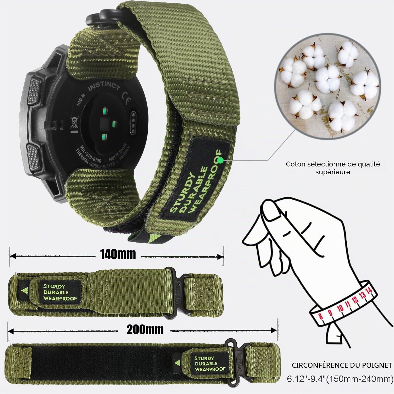 OTOPO Bracelet de montre pour Garmin Instinct/Instinct 2 Solar - Bracelet de rechange en nylon pour homme et femme - Pour Garmin Instinct Tactical/Esports/Solar/Tide