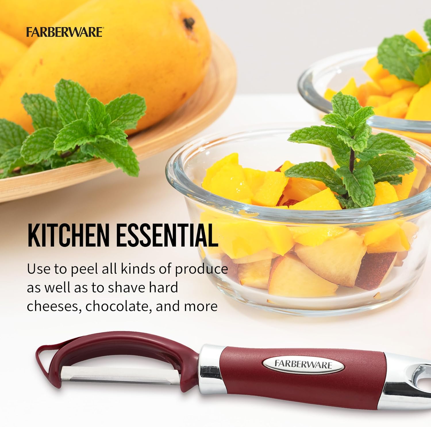 Farberware Professional Euro Vegetable Peeler with Ergonomic Handle, Razor-Sharp Swivel Blade, Red - Dishwasher Safe Potato Peeler for Kitchen, Fruits, Vegetables, and Cheese image 3