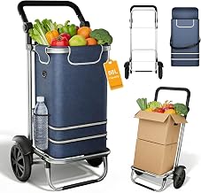 LARS360 Chariot de courses pliable avec compartiment isotherme 56 l - En aluminium - 3 en 1 - Chariot de courses 3 en 1 - Diable et sac à bandoulière - Charge maximale : 30 kg - 2 roues - Pour les