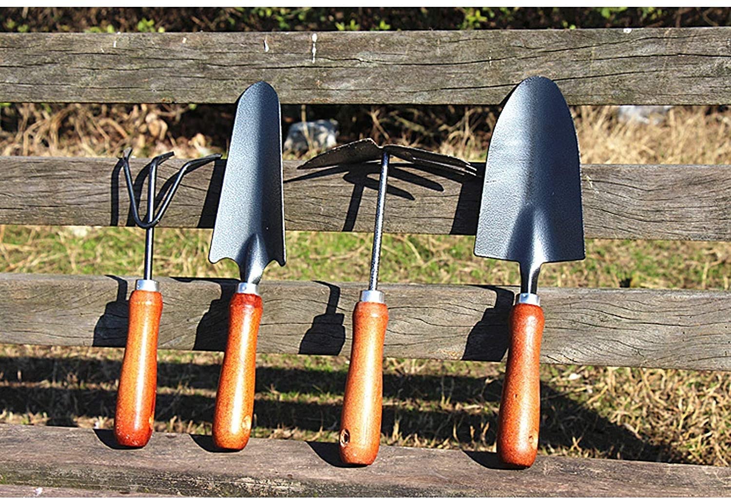 Set di attrezzi da giardino, confezione da 5 kit da giardinaggio in ferro for impieghi gravosi, set da lavoro for giardinaggio all'aperto con manico ergonomico in legno Regali di giardinaggio pe