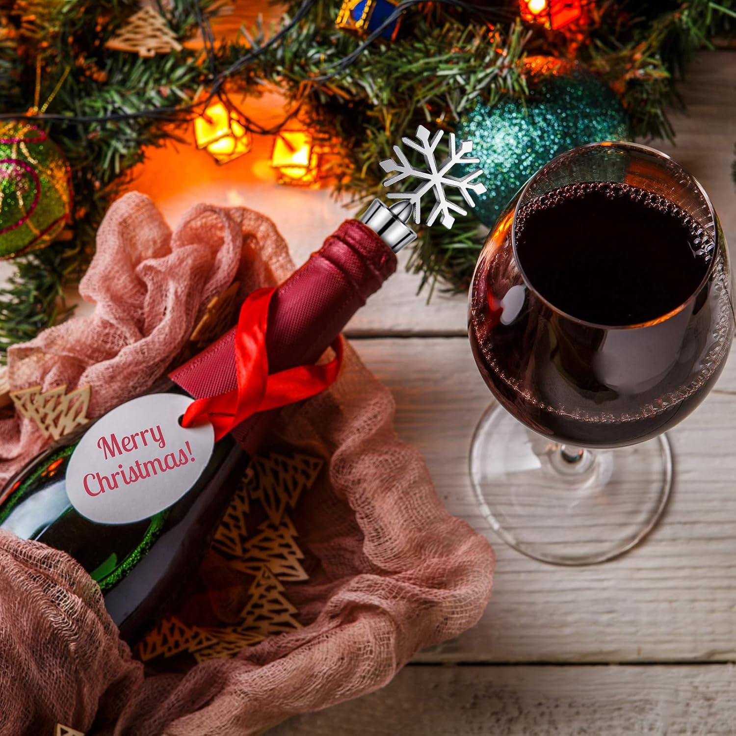 Hicarer 24 Pcs Snowflake Wine Bottle Stopper for Christmas Decor Winter Alloy Novel Style Champagne Stoppers for Keeping Wine Fresh Christmas Wedding Birthday Supplies, Silver