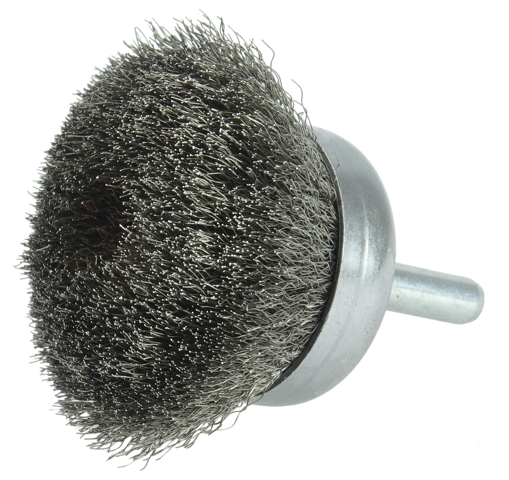 Weiler 14303 Cepillo de vaso de alambre engarzado de 1-3/4 pulgadas, relleno de acero inoxidable de 0.6 pulgadas, vástago de 0.6 pulgadas.