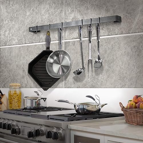 Barra de utensilios artesanal de 30 pulgadas con 6 ganchos de acero martillado