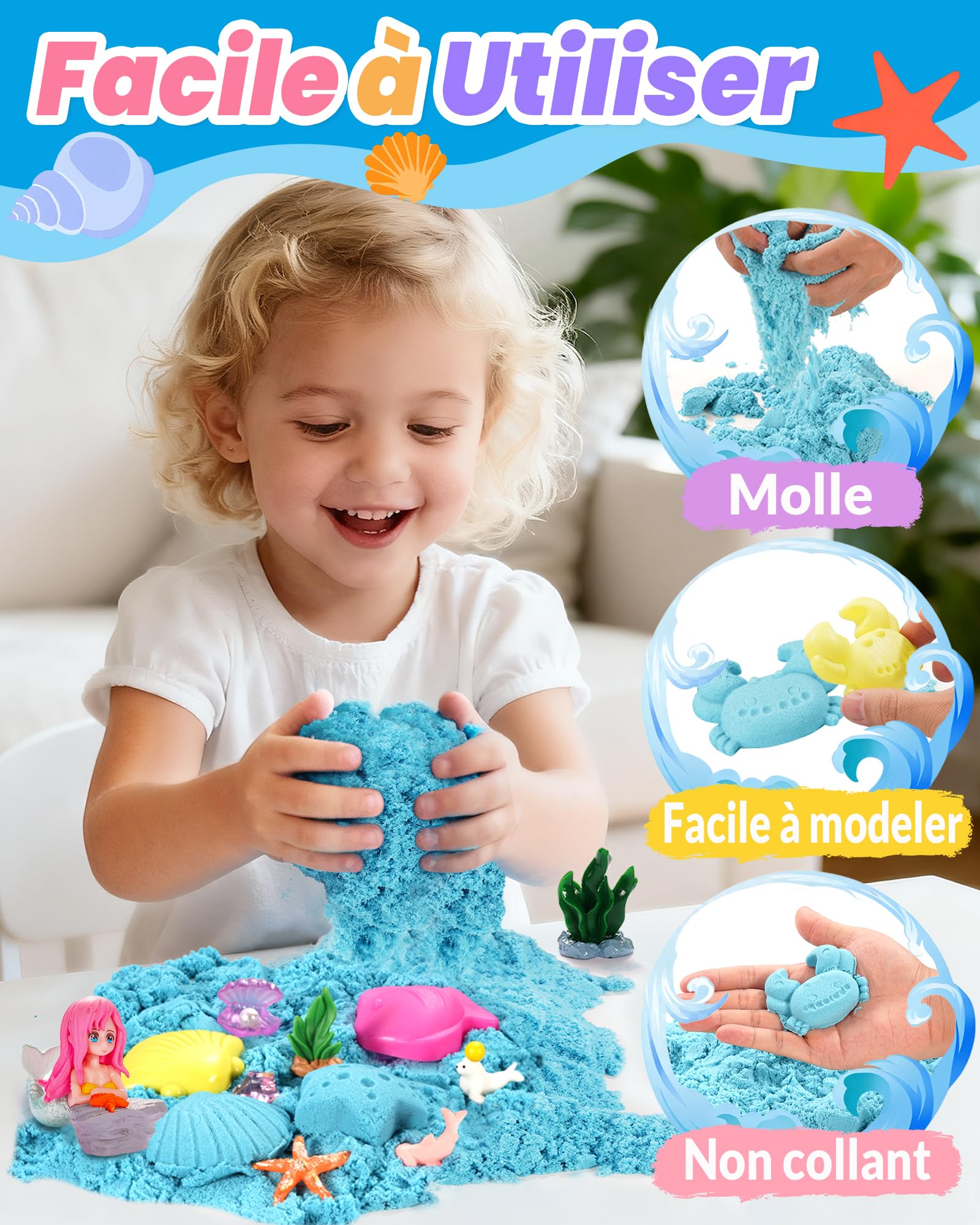 Velozenithize Ensemble de Sable Magique, Super Sand Set Comprend 1 kg de Sable Bleu Spatial de Haute Qualité, Convient Pour les Anniversaires D'Enfants, NoëL et Autres Occasions