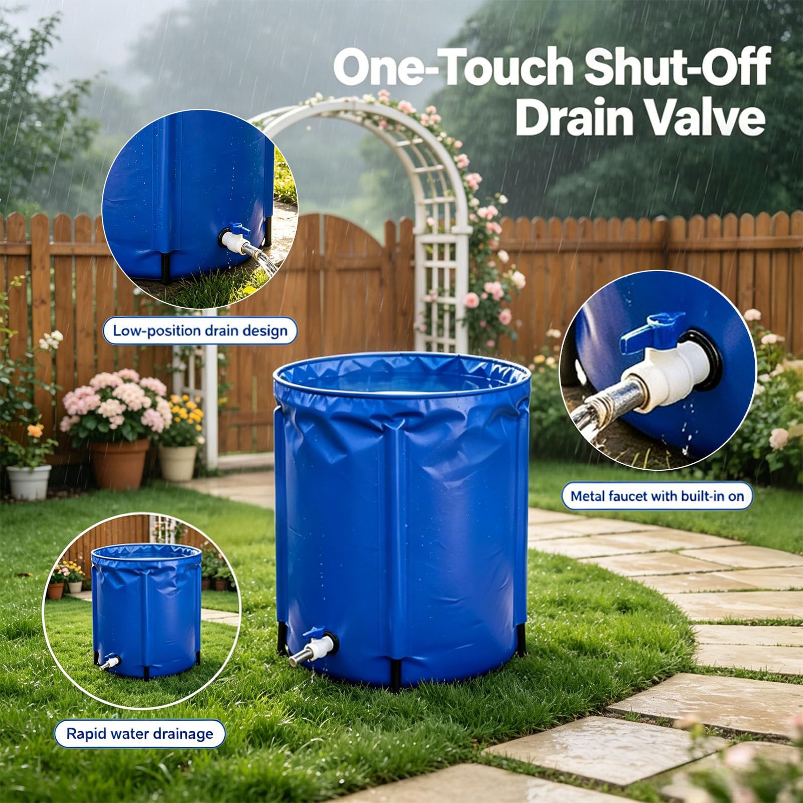 Faltbare Regentonne, Tragbarer Wassertank Mit Ablassventil 300L | Verstärkter Rahmen Und 3-Lagiges PVC-Material, Ideal Für Gartenbewässerung, Fischzucht Und Notfallbevorratung