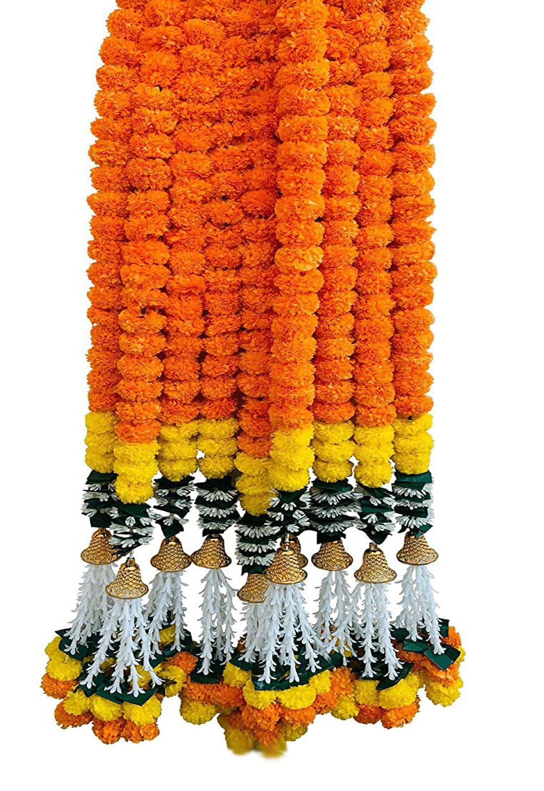 Tia Crafts Handmade Decorative Marigold Jasmine Bell Artificial Fluffy Garland For Home Door Decoration | Entrance Door Decoration | Pooja Decoration (Orange Yellow Bell, 50 Mm) (B0CGMH745M) Amazon Price History, Amazon Price Tracker