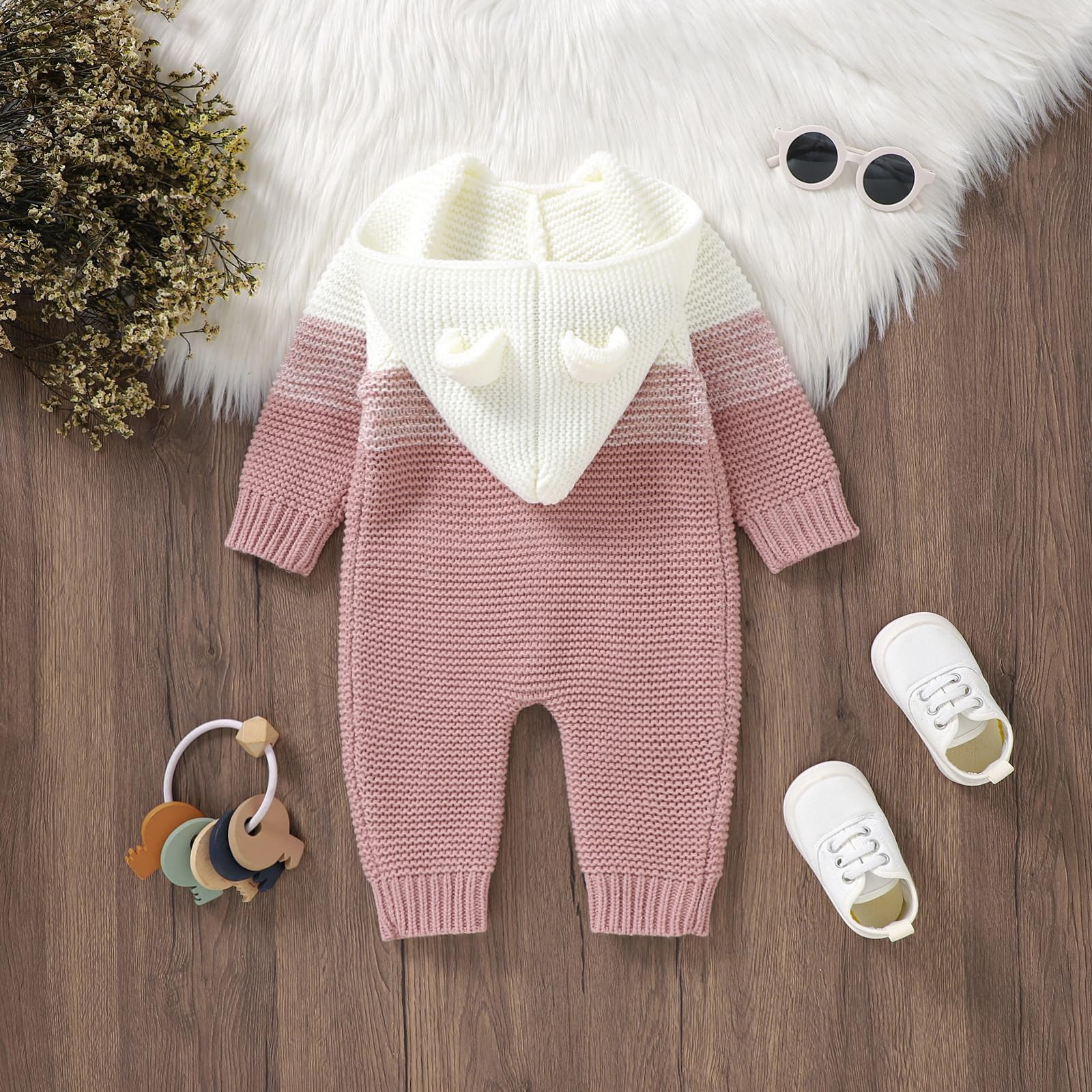 Odizli Vêtements pour nouveau-né fille garçon à manches longues tricoté à capuche grenouillère automne hiver vêtements pour bébé