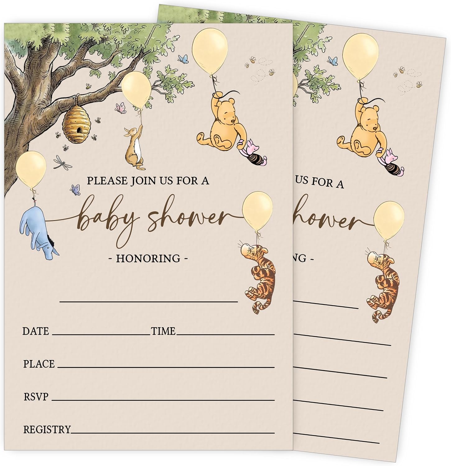 25 Pack Winnie Baby Shower Invitations with Envelopes, Diaper Raffle & Book for Baby Cards for Boys Girls, Neutral Babyshower Announcement Gender Reveal Games for Guests Party Decorations-A04
