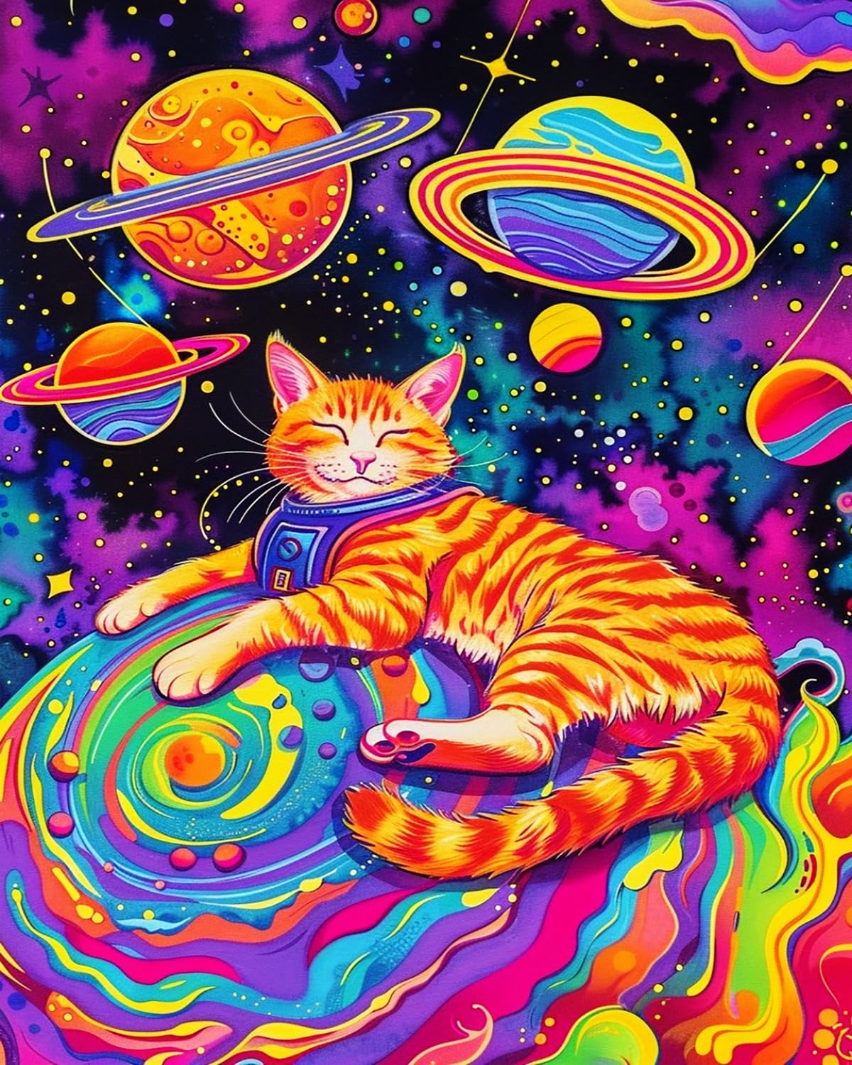 Liubaishi Multicolour Paint By Numbers For Adults, Interstellar Sleeping Cat, 40X50 Cm Acrylic Canvas Painting Kit With Brushes And Paints