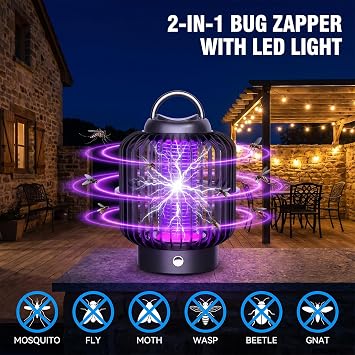 Bug Zapper Indoor Outdoor, 2200V Insect Fly Zapper Waterproof Rechargeable Cordless Zapper with 8H Battery Life, Portable IMosquito Trap Fly Trap for Home, Patio, Kitchen, Garden