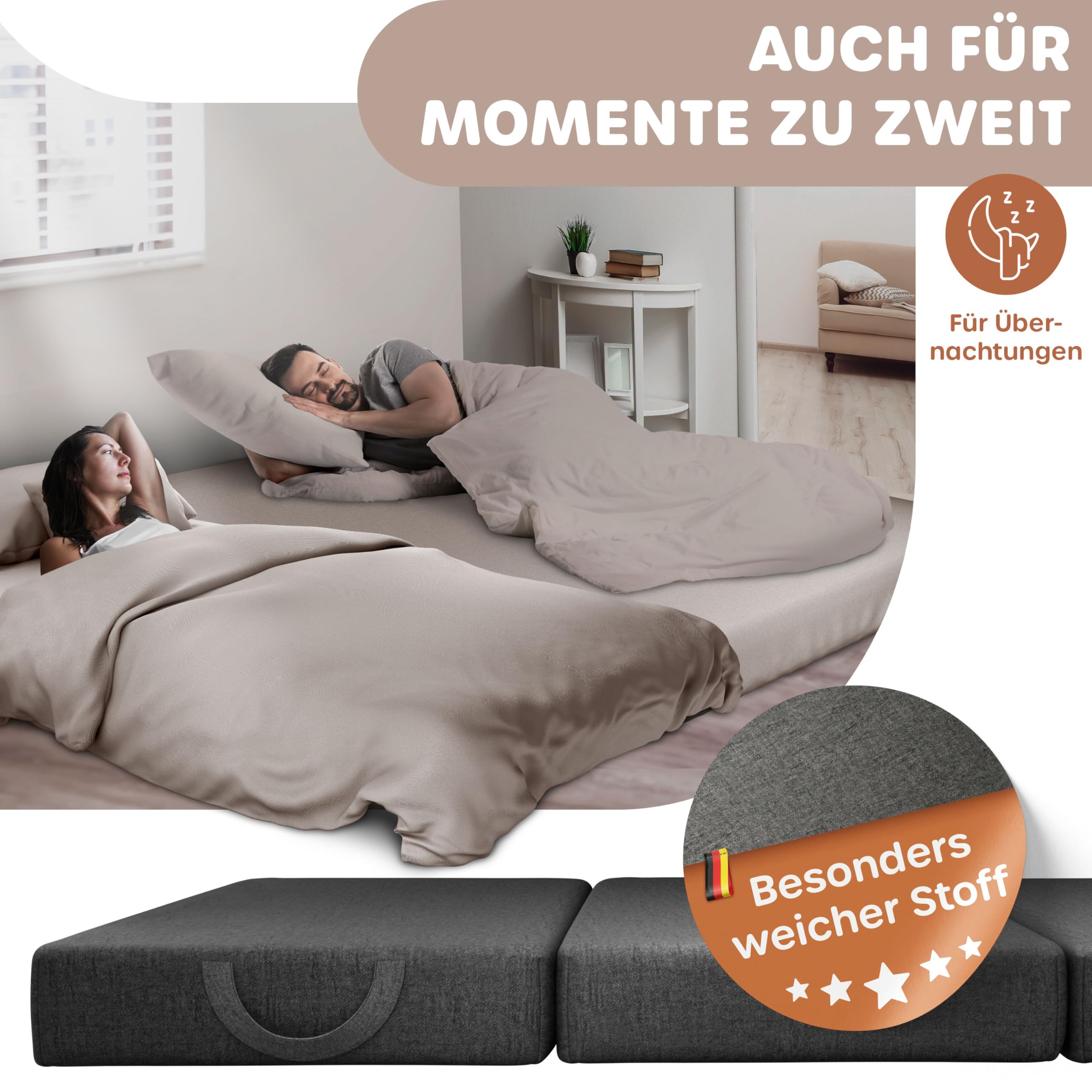 KESSER® Colchón plegable de 120 x 195 x 15 cm, colchón para invitados plegable en 3 partes para taburete, colchón de espuma de 25 kg/m³, extragrueso, 15 cm, transpirable, lavable, funda extraíble