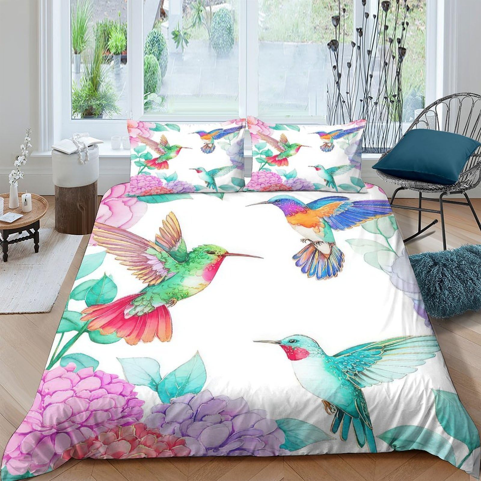 Ctjqhvkz Style-7 3D Printed Hummingbird Floral Fitted Sheet Microfiber Soft Colorful Flower Bed Cover Anti-Slip Machine Washable Decor For Bedroom Guestroom Single（135X200cm）