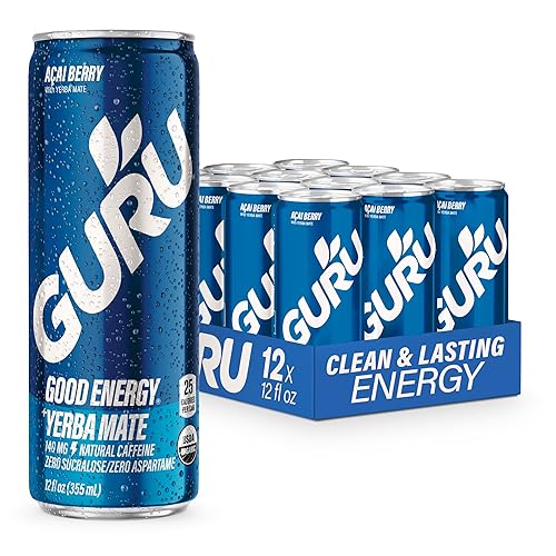 GURU Bebida energética de yerba mate a base de plantas  Recarga con buena energía refrescante  Ingredientes orgánicos  Baja en calorías  Bebida