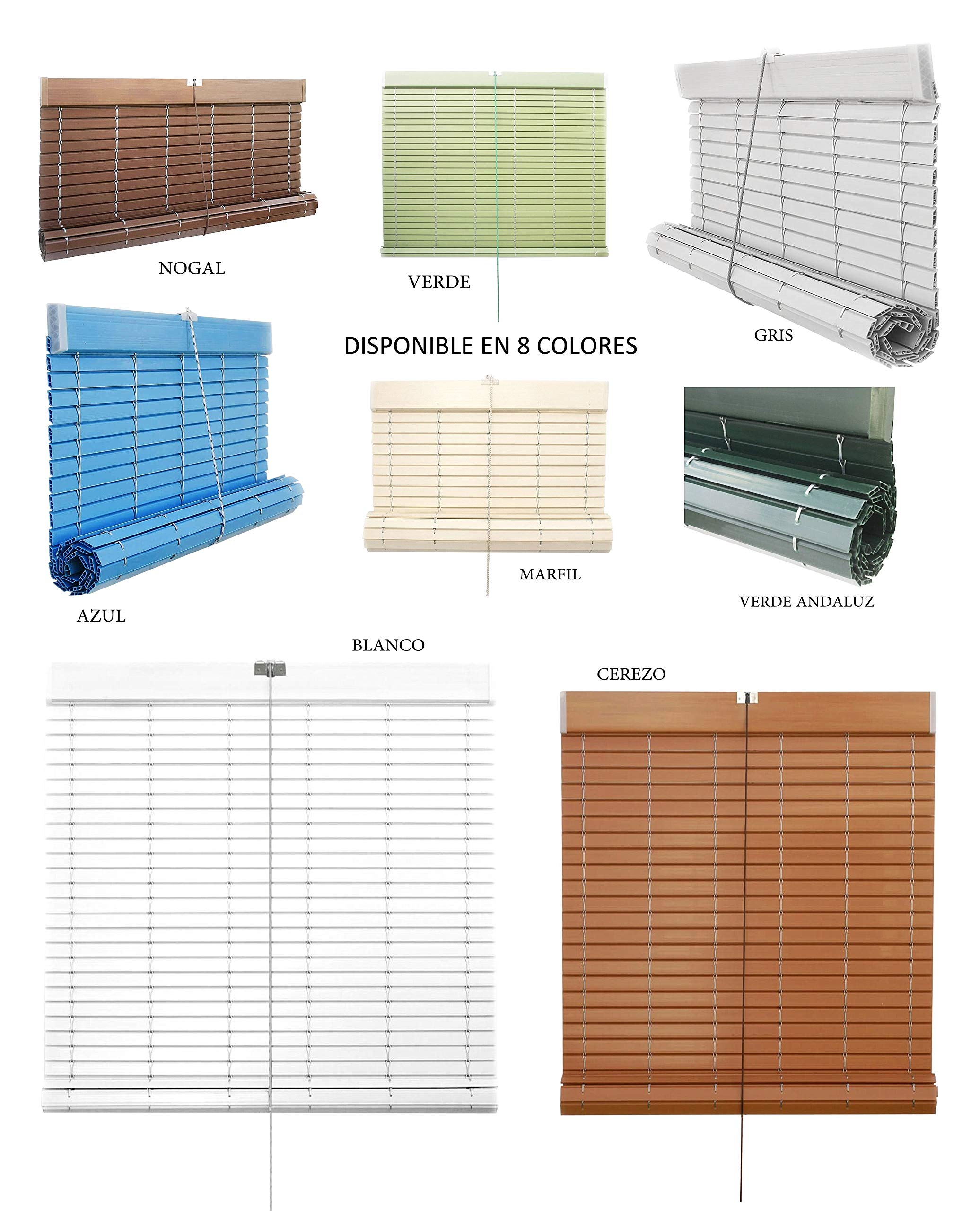 Persiana Alicantina PVC Exterior Efecto Madera a Medida | Acabados cerezo y nogal, enrollable, ajuste personalizado sin coste. Medida: An84x140Alt. Color: Nogal