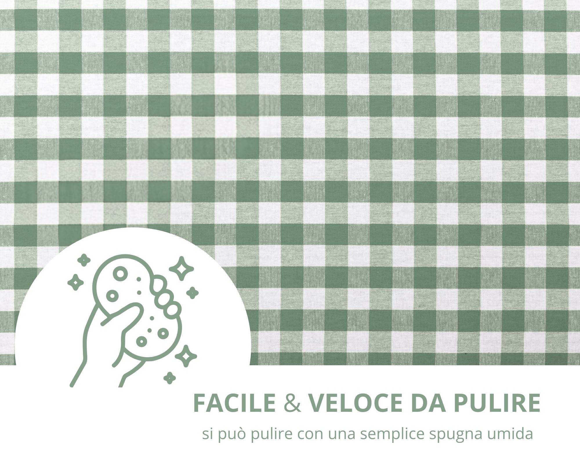 Tata Home Tovaglia Antimacchia Rettangolare in Misto Cotone Idrorepellente Resistente Tovaglia Resinata per Uso Interno Esterno Fantasia a Quadretti Misura 140x360 cm Mod. Ines Colore Verde Salvia