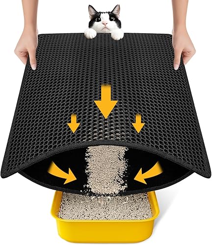 Miniatura 9 de Tapete de arena para gatos, capa trasera súper impermeable mejorada, tapete para caja de arena, antideslizante, duradero, suave en las patas, tapete