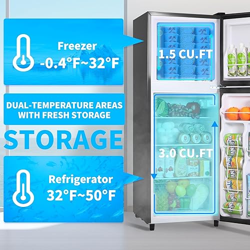 Miniatura 4 de Refrigerador de 4.5 pies cúbicos con congelador, diseño de 2 puertas, control de temperatura de 7 niveles, 5 termostatos ajustables y 4 estantes de