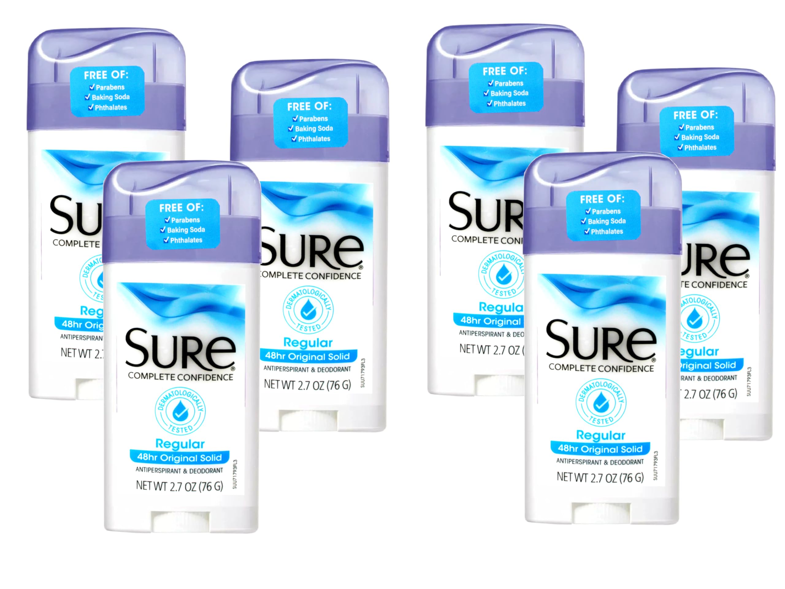SureAntiperspirant Deodorant, Solid, Regular, 2.6 oz., (6 Pack)