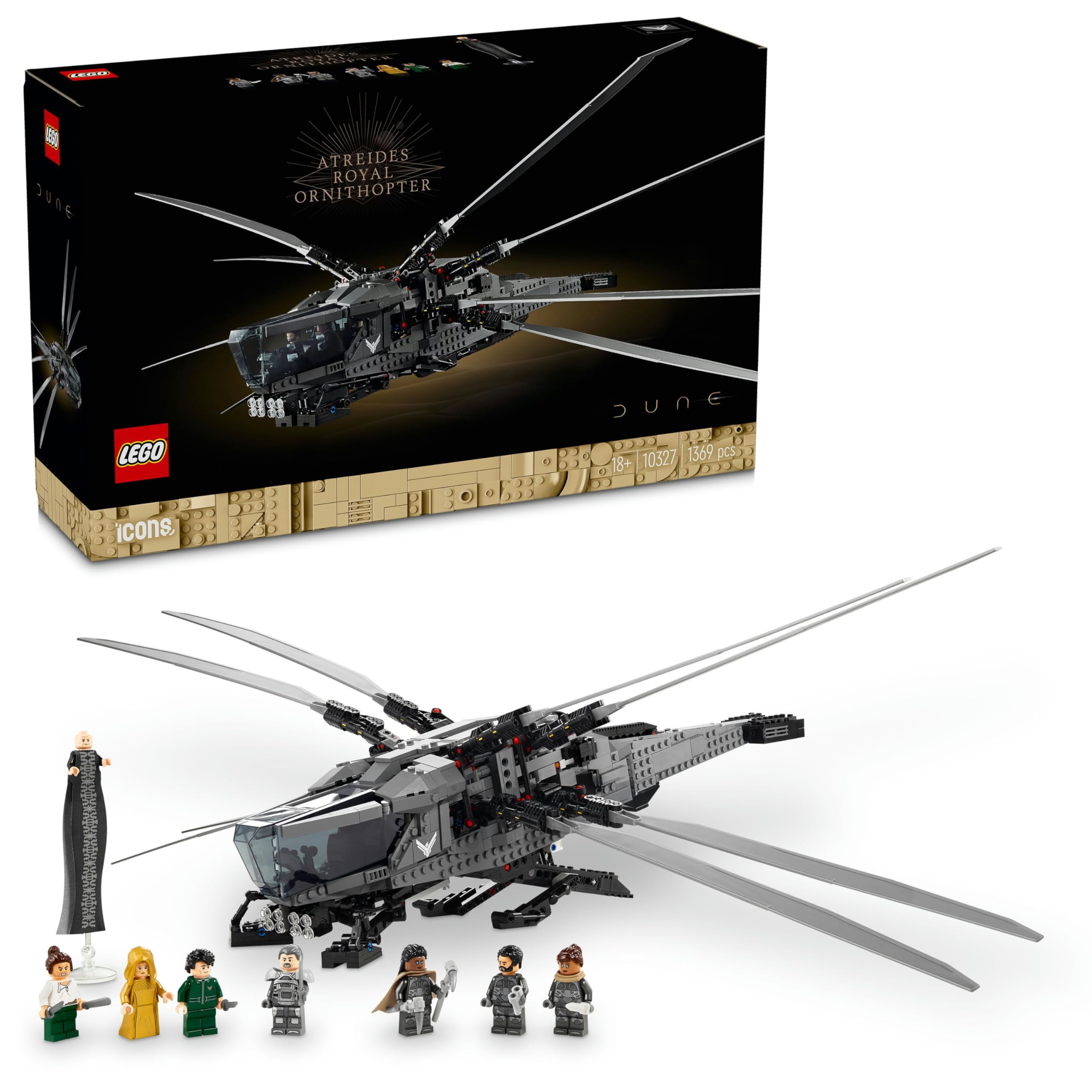 LEGO Icons Dune: Çöl Gezegeni Atreides Royal Ornithopter 10327 - Yetişkinler için Koleksiyonluk Yaratıcı Model Yapım Seti, Doğum Günü Hediyesi Fikri (1369 Parça)