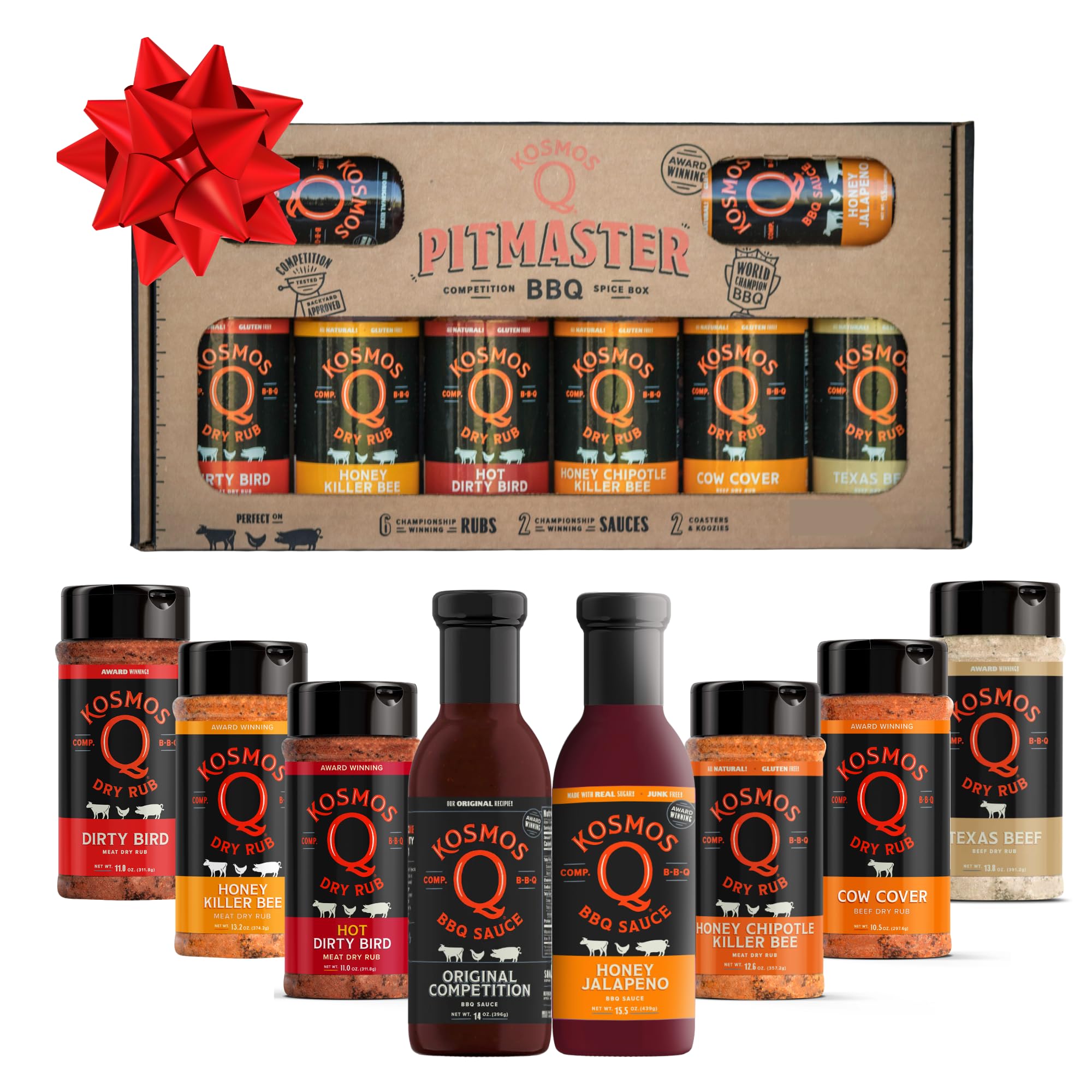 BBQ Pitmaster Christmas Gifts for Men or Dads, Includes 8 Flavors of Grill Seasonings, BBQ Sauces & Meat Rubs, Sampler Pack for Chicken, Steak, Turkey, Pork & More