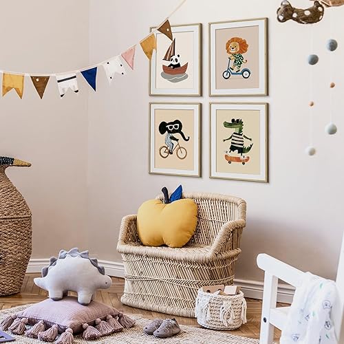 Miniatura 4 de VONTP Decoración artística de pared para guardería de animales infantiles, león, panda, cocodrilo, elefante, decoración de pared para niños,