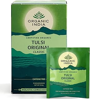 Tulsi Original Tea - Organic Holy Basil Infusion - Soothing Herbal Blend, with Rich Earthy Flavour - Caffeine-Free for Calm - 18 Individually Wrapped Tea Bags