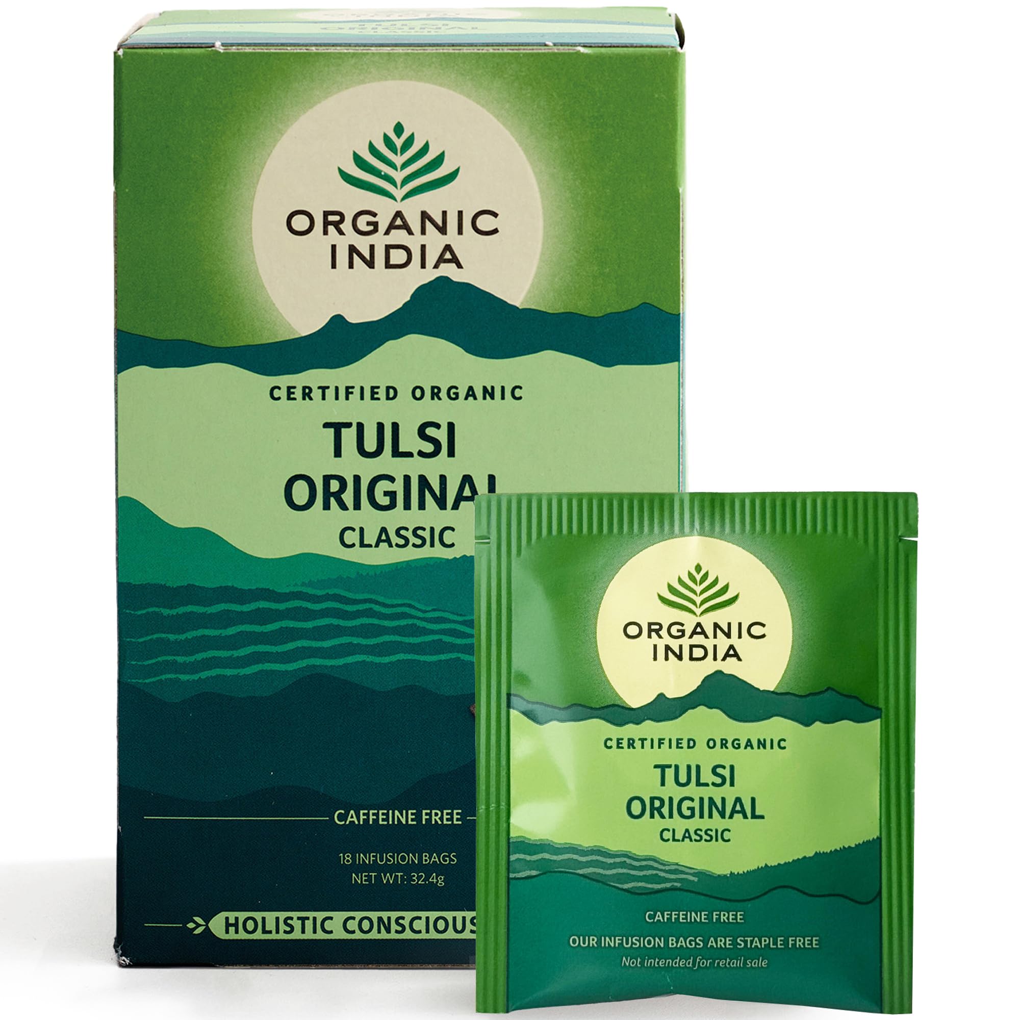 Organic India Tulsi Original Tea - Organic Holy Basil Infusion - Soothing Herbal Blend, with Rich Earthy Flavour - Caffeine-Free for Calm - 18 Individually Wrapped Tea Bags