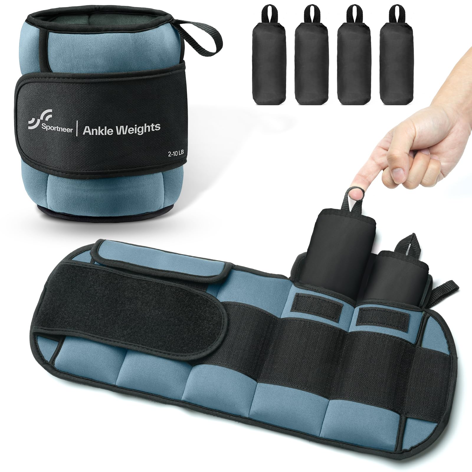 Sportneer 20lbs/Pair Adjustable Ankle Weights for Women and Men, Modularized Leg Weight for Yoga, Walking, Running, Aerobics, Gym, Physical Therapy (Dusty blue)