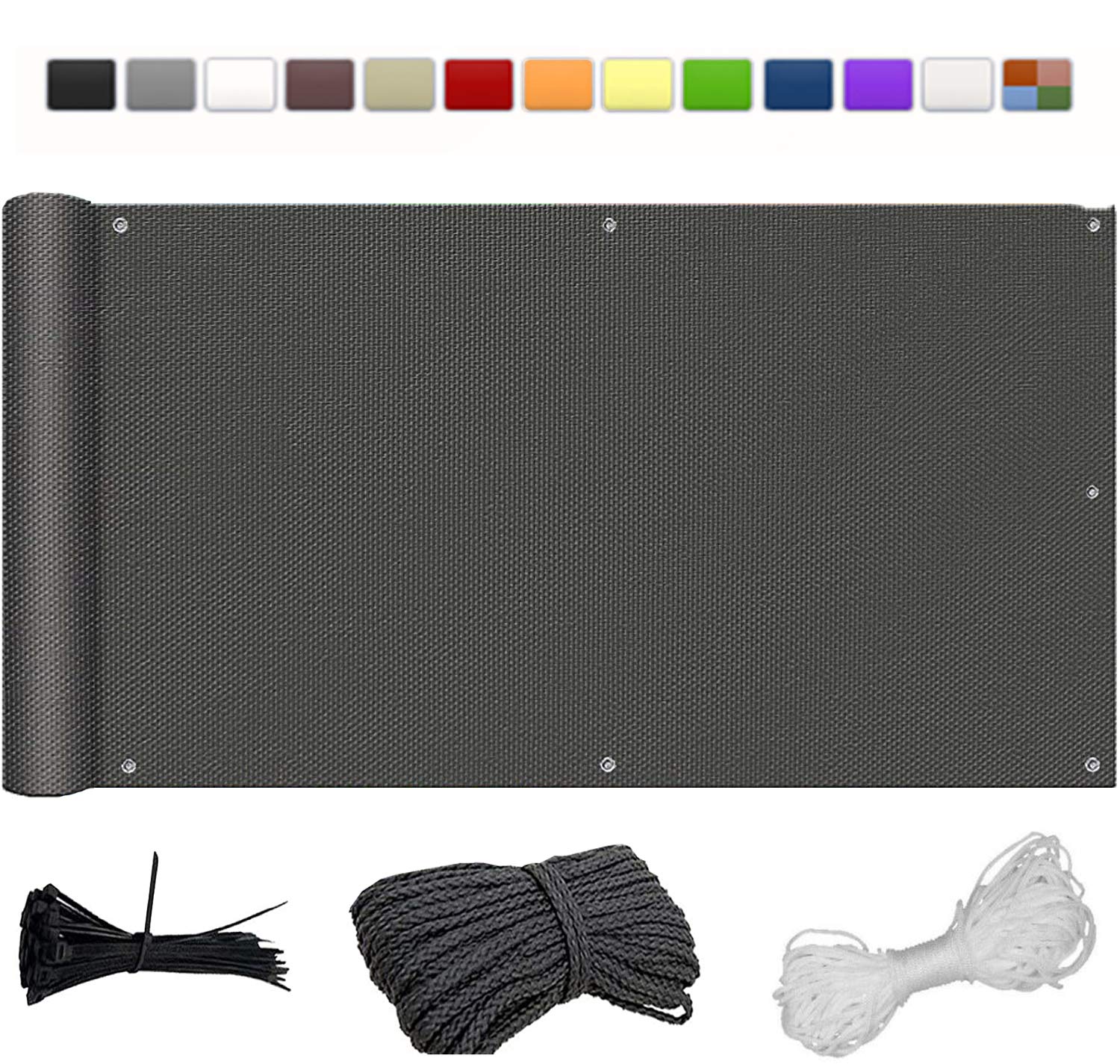 Osłona balkonowa, 180 x 1000 cm, odporna na warunki atmosferyczne, osłona z siatki z opaskami kablowymi, do patio i ogrodu, trwała, przeciwwiatrowa w kolorze antracytowym