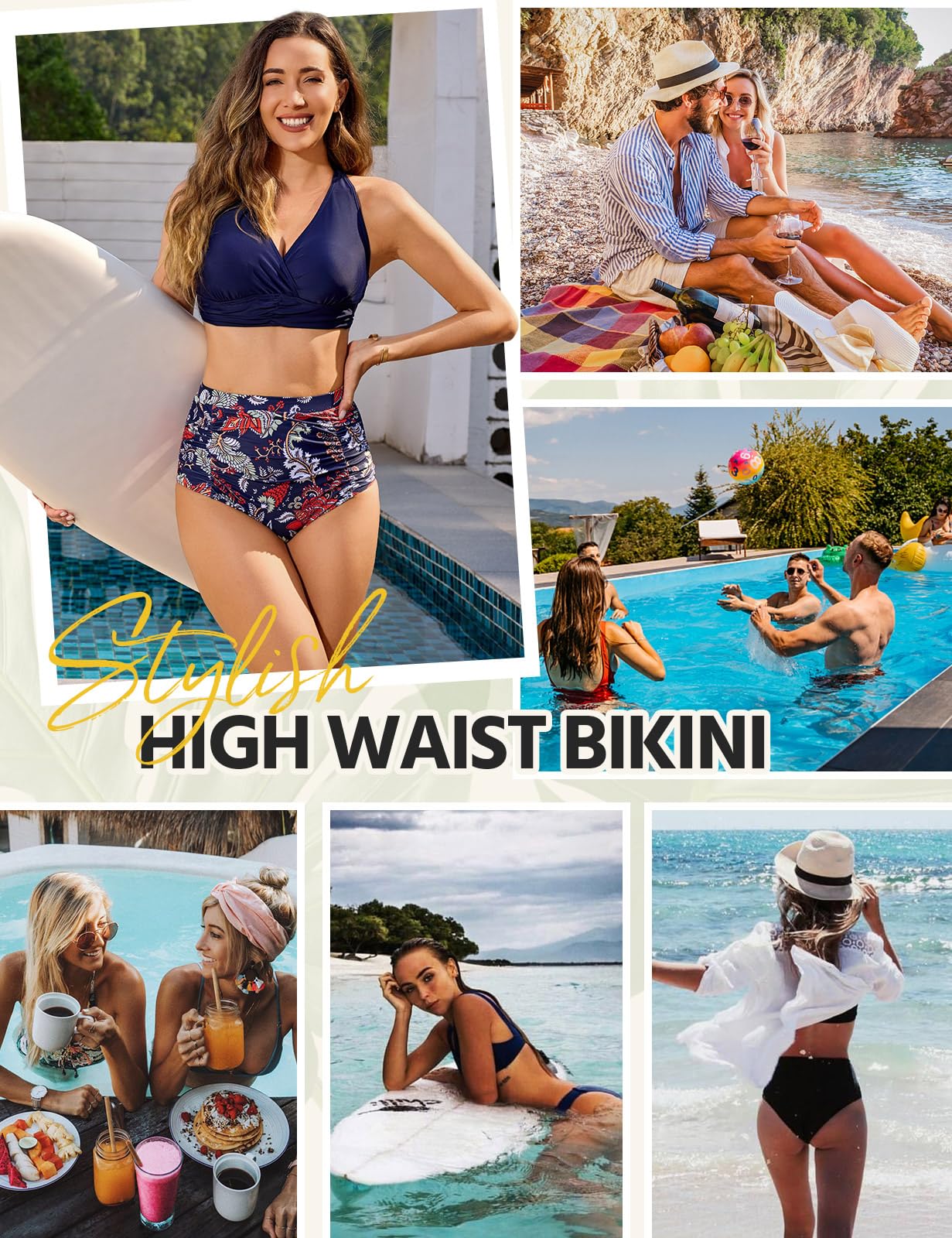 Voqeen Donna Costume da Bagno Vita Alta Push Up Imbottito Reggiseno Bikini Donna Due Pezzi Tummy Control Regolabile Costume da Bagno
