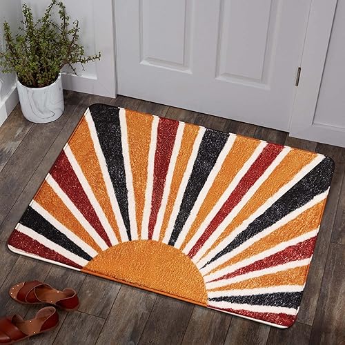 Lahome Boho Entryway Rug - 2x3 Small Throw Kitchen Rugs Non-Slip Washable Bedroom Rugs Rainbow Sun Print Kids Nursery Rug Colorful Accent Distressed Doormat Floor Carpet for Bathroom Laundry Room
