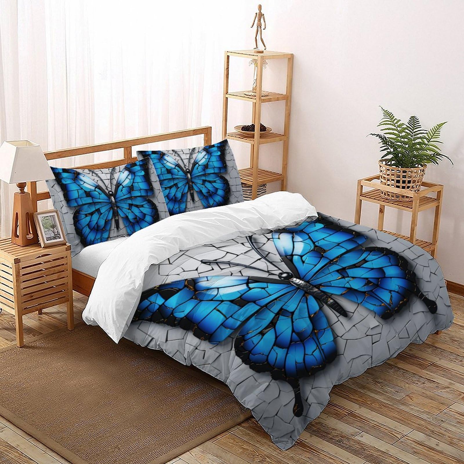 Parure de lit 3 pièces papillon microfabrication adulte lit double 200x200