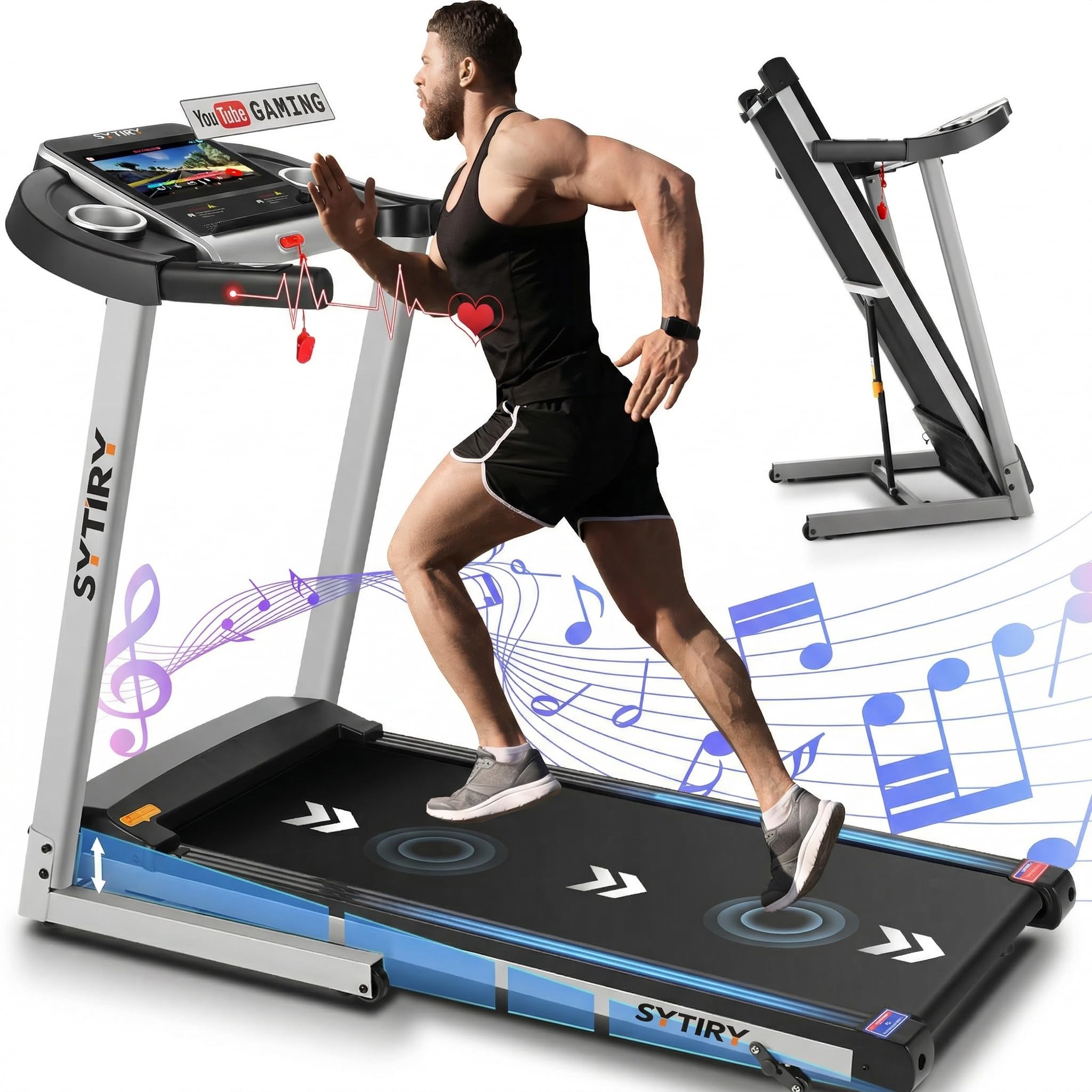 Treadmills for Home with TV Screen and WiFi,Smart Foldable Treadmill Machine,3D Virtual Sports Scene,HiFi Speakers,Popular APP for Social Networking,Video,and Search,Walking Pad Treadmill