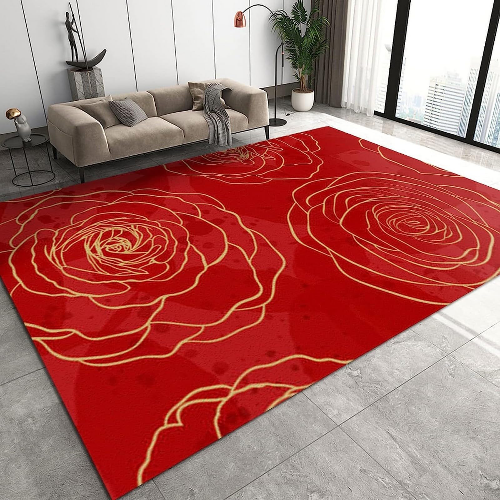 Tapis salon 3D rose fleur en velours doux antidérapant 180x280 cm