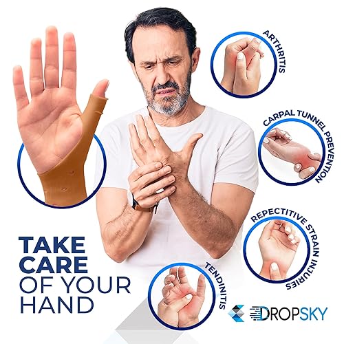 Miniatura 3 de Dropsky Thumb Brace - Paquete de 4 férula impermeable para el pulgar con almohadilla de gel para túnel carpiano, artritis y alivio de dedos en