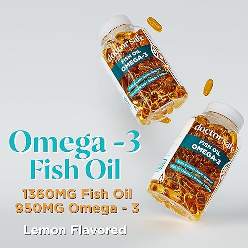 Miniatura 2 de Suplemento de aceite de pescado Omega 3  Pastillas de aceite de pescado con aroma a limón de alta resistencia, 1360 mg de EPA DHA para apoyo