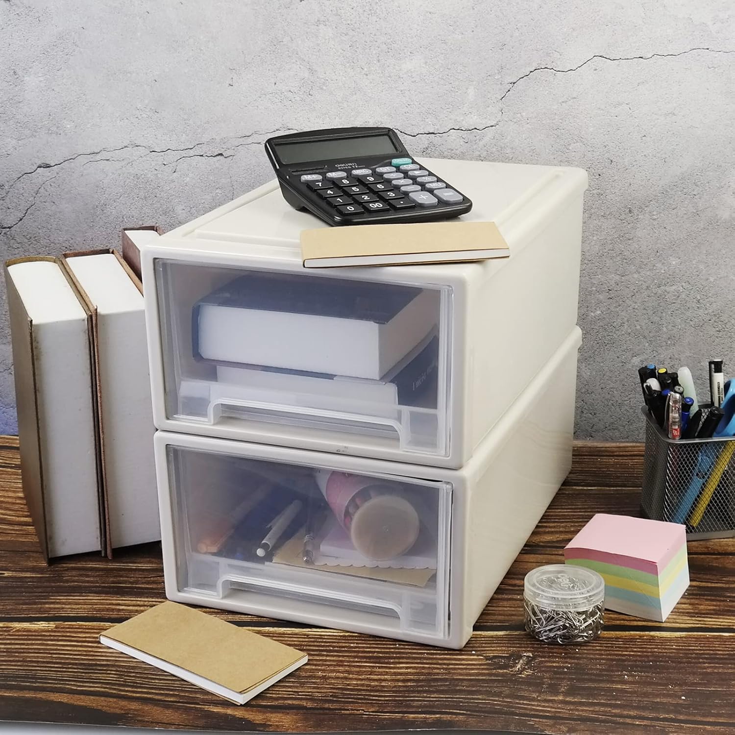 4 Pack Stacking Storage Chest Drawer, 12 Quart Organizer Box Bin