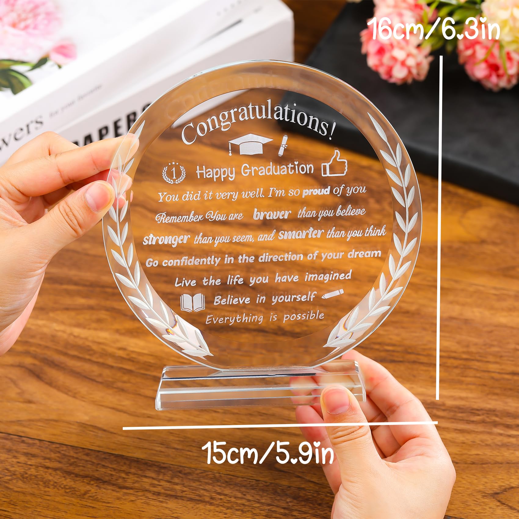 Ornalrist 5.9" Happy Graduation Gifts for Her Him Engraved Glass Keepsake Class of 2025 Graduation Congratulations Ideas for Daughter Son School College Presents for Friends Grandson Master - Image 3