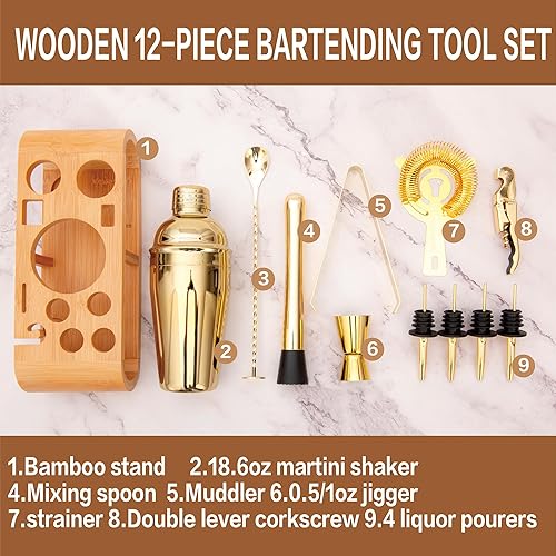 Miniatura 4 de Juego de coctelera de acero inoxidable, 12 piezas, kit de bartending de acero inoxidable de 18.6 onzas, kit de mezcla de cóctel, kit profesional