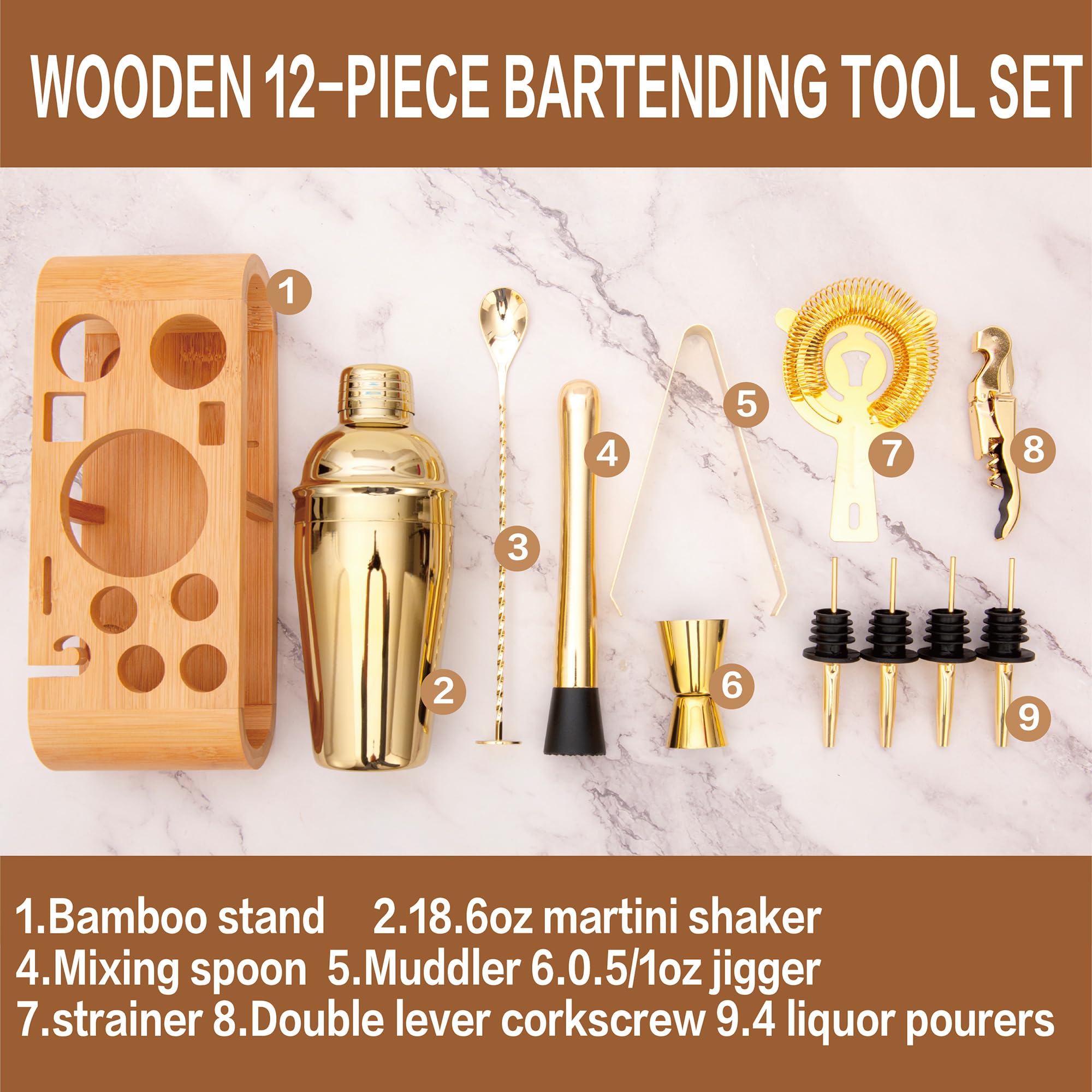 JNWINOG Juego de 12 coctelera de acero inoxidable para barman de 18.5 onzas, juego de cóctel de mezcla de cócteles, kit de preparación de bebidas, bar profesional y herramientas de bar para el hogar