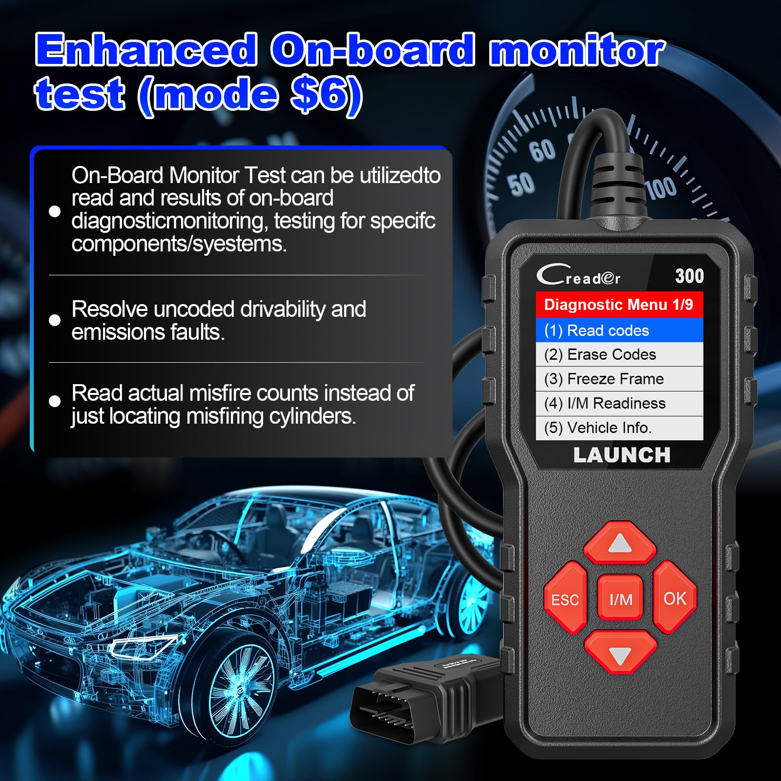 OBD2 urządzenie diagnostyczne do samochodu LAUNCH CR300, skaner do wszystkich pojazdów, europejskie narzędzie diagnostyczne po roku 2000, A czytnik samochodowy w języku niemieckim do BMW, VW, Mercedes