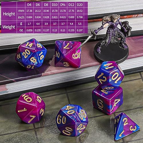 Vista 212 de CiaraQ DND - Juego de dados poliédricos con una bolsa de dados negra para juegos de mesa de rol D&D RPG MTG Rojo mezclado con naranja + purpurina