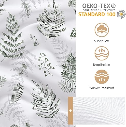 Miniatura 3 de YIYEA Sábana bajera ajustable individual  Estampado vegetal  100% microfibra cepillada de 1800 hilos tamaño individual  Ultra suave  Bolsillo