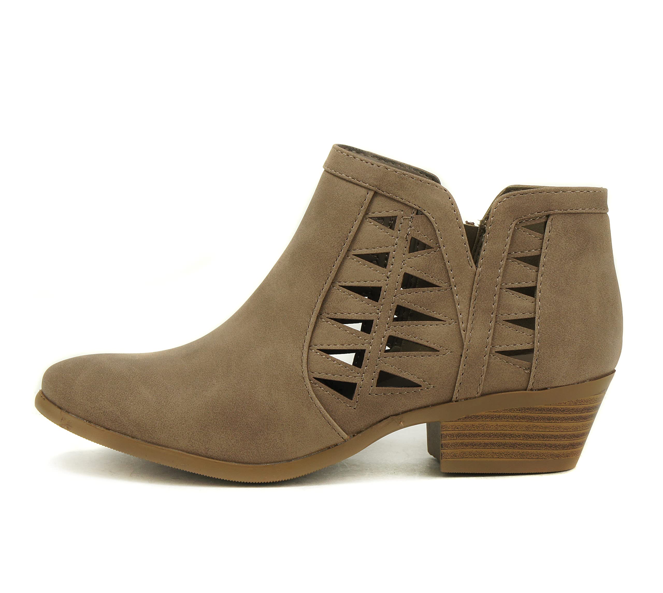 Soda CHANCE Womens Perforated Cut Out Stacked Block Heel Ankle Booties (Wide Fit Available)